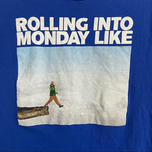 What Do You Meme “Rolling Into Monday Like” Blue T-Shirt Size Small - Picture 2 of 4